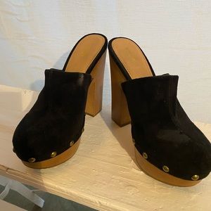 Black suede clog wedges size 6